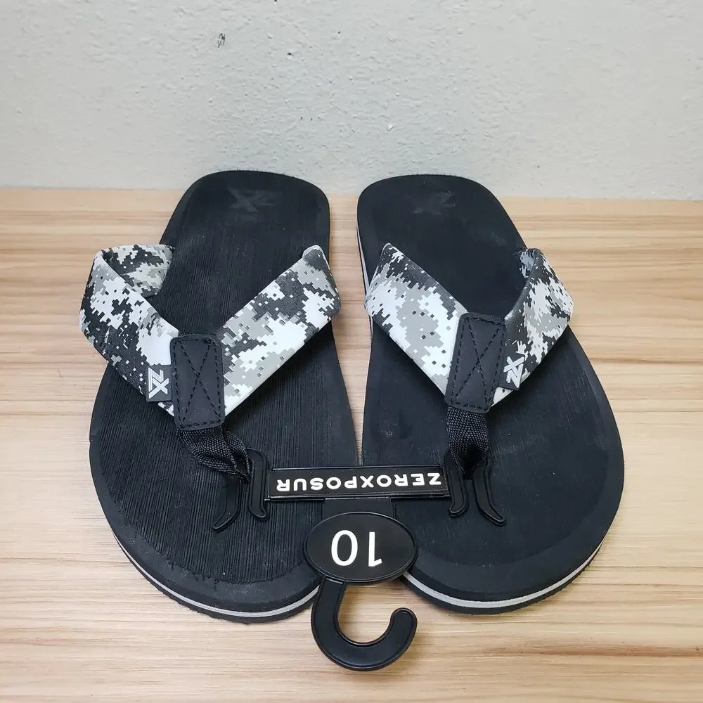 ZeroxPosure Men's Size 10 Wide Strap Flip Flop Sandals Black Gray Camo Print NWT
